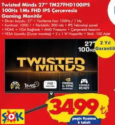 TWİSTED MİNDS 27” TM27FHD100IPS 100HZ 1MS FHD IPS ÇERÇEVESİZ GAMİNG/OYUNCU MONİTÖR TWİSTED MİNDS 27” TM27FHD100IPS 100HZ 1MS FHD IPS ÇERÇEVESİZ GAMİNG/OYUNCU MONİTÖR
